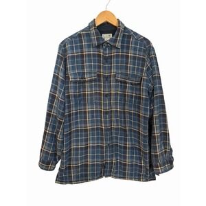 LL BEAN Fleece Lined Plaid Shacket Mens M Blue Plaid Outdoors Layering Hiking